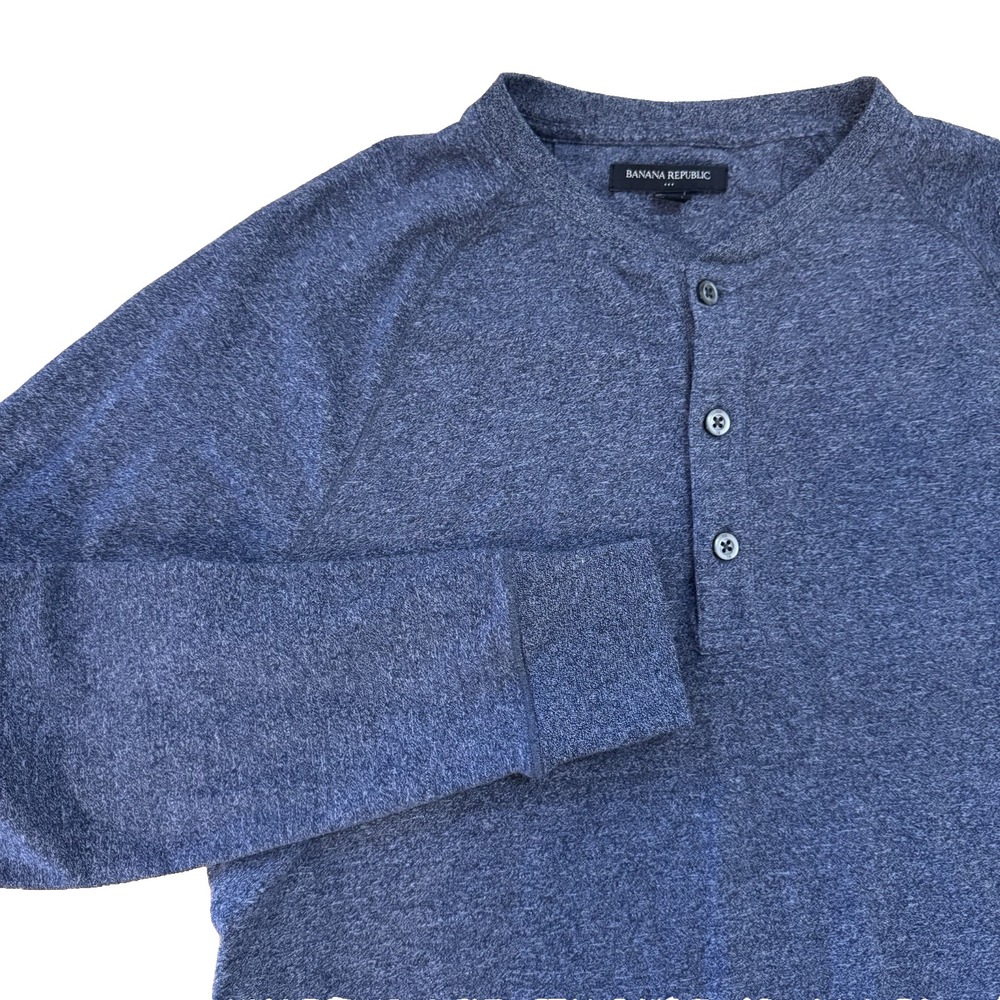 Banana Republic Henley‎ Shirt Small Navy Blue Heather Long Sleeve Cozy Jersey